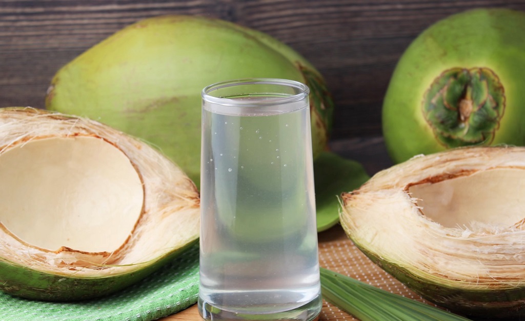 A glass of coconut water