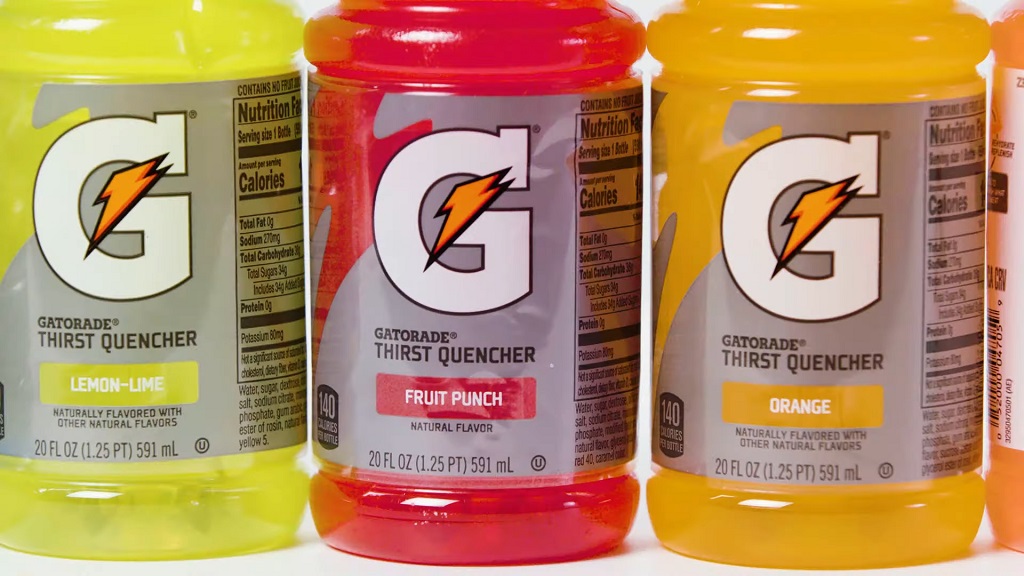 Lemon-Lime, Fruit Punch and Orange Gatorade sports drinks